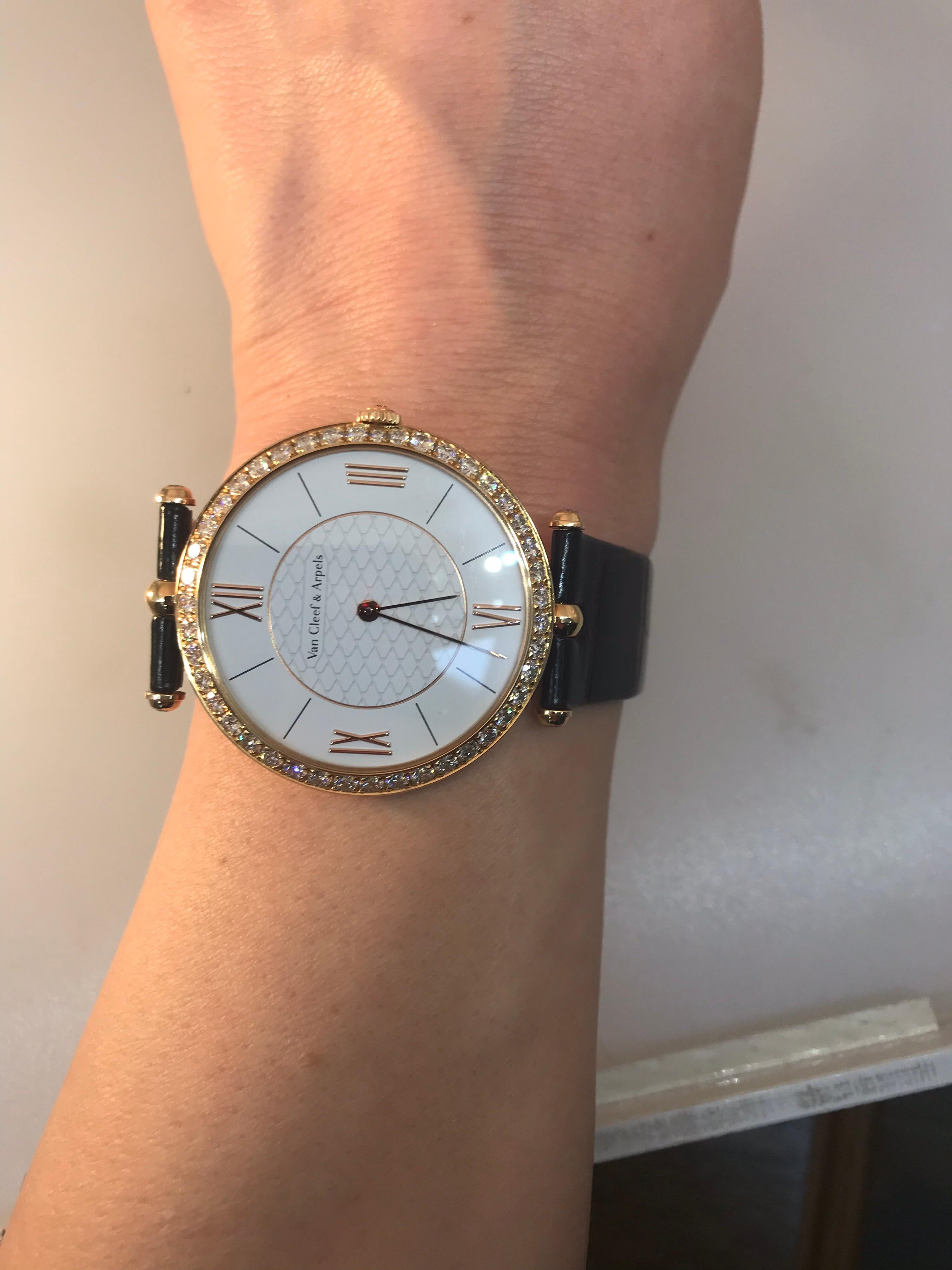 Van Cleef & Arpels Pierre Arpels Rose Gold Diamond Bezel Watch VCARO3GL00 For Sale 10