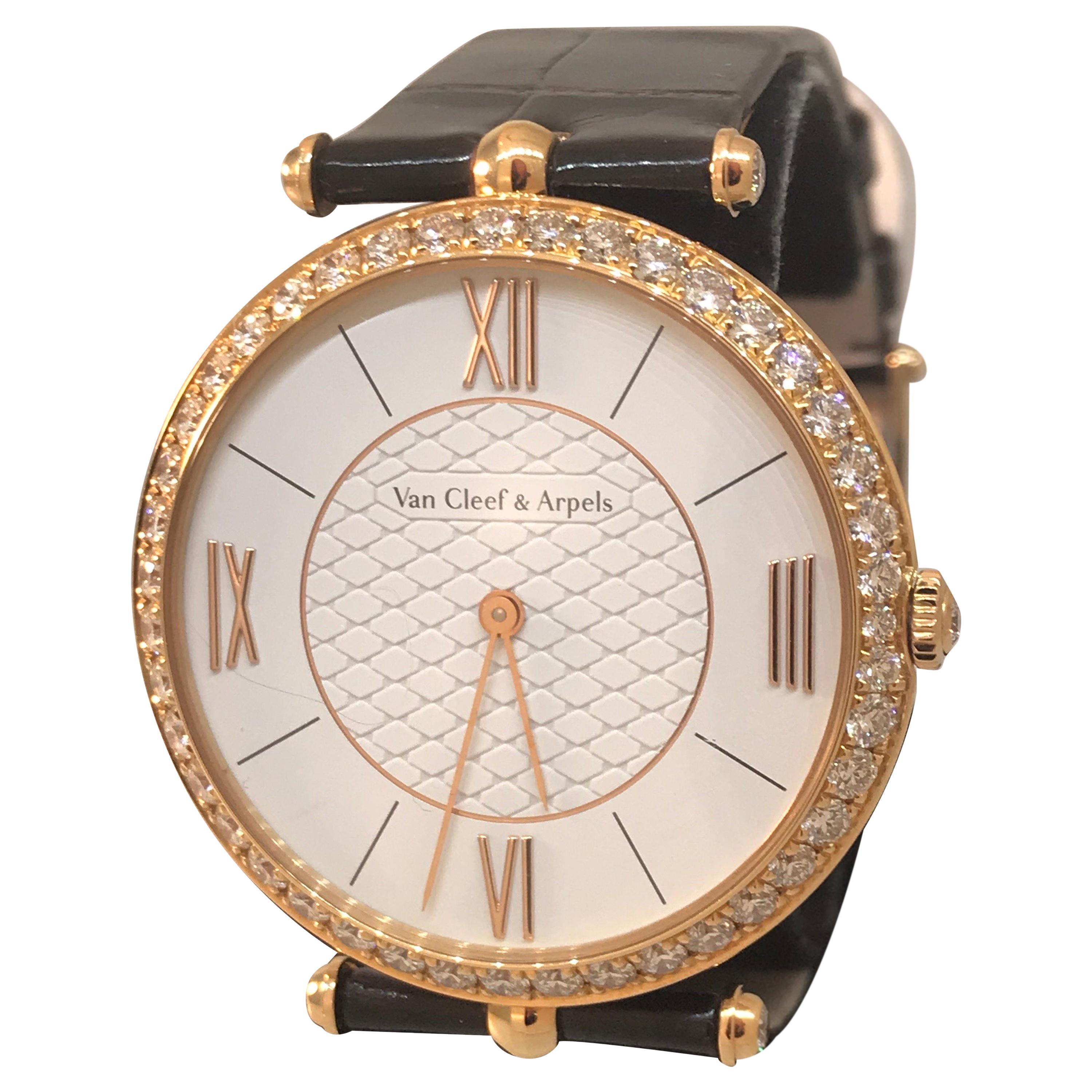 Van Cleef & Arpels Pierre Arpels Rose Gold Diamond Bezel Watch VCARO3GL00 For Sale
