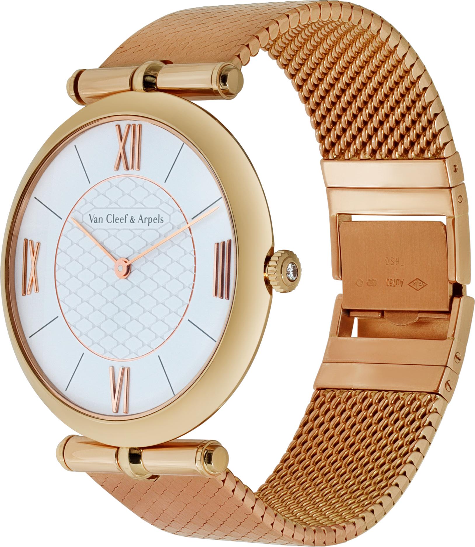 Van Cleef & Arpels Pierre Arpels in 18k rose gold with diamond crown. Manual. 38 mm case size. 6.75 inch length. Ref hh 50768. Fine Pre-owned Van Cleef & Arpels Watch.

 Certified preowned Classic Van Cleef & Arpels Pierre Arpels hh 50768 watch on a