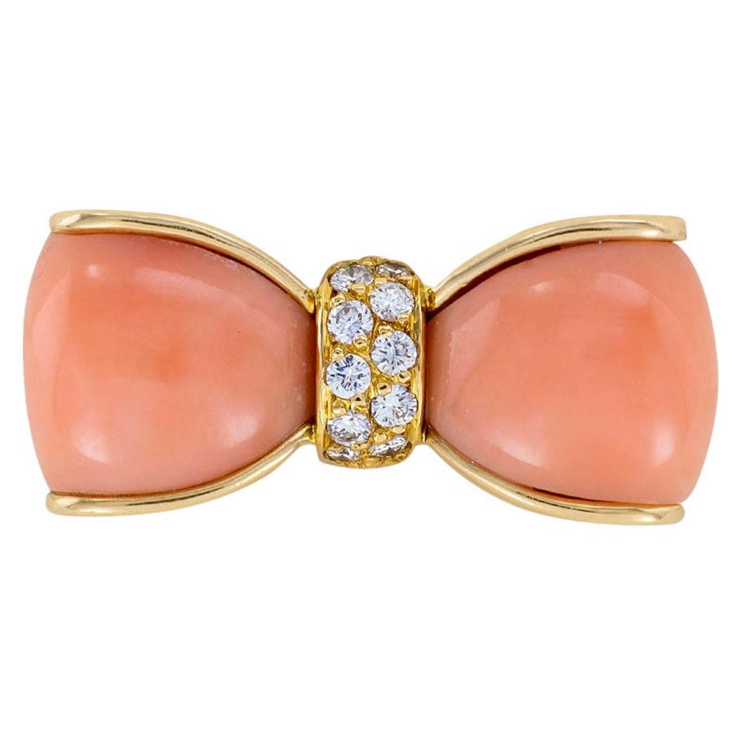 Van Cleef & Arpels Pink Coral Diamond Yellow Gold Bow Brooch