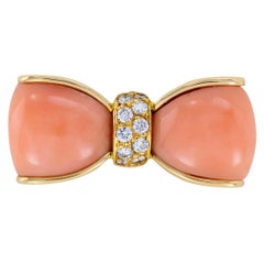Van Cleef & Arpels Pink Coral Diamond Yellow Gold Bow Brooch