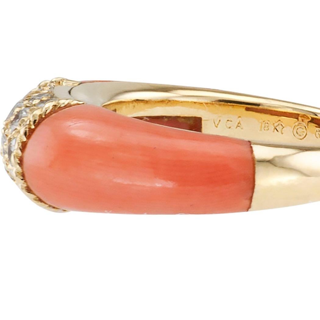 Women's Van Cleef & Arpels Pink Coral Diamond Yellow Gold Ring