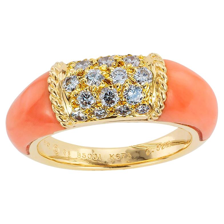 Van Cleef & Arpels Pink Coral Diamond Yellow Gold Ring