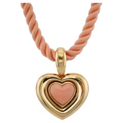 VAN CLEEF & ARPELS Pink Coral Yellow Gold Silk Cord Pendant Necklace