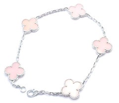 Van Cleef & Arpels Pink Opal Vintage Alhambra Five Motif White Gold Bracelet