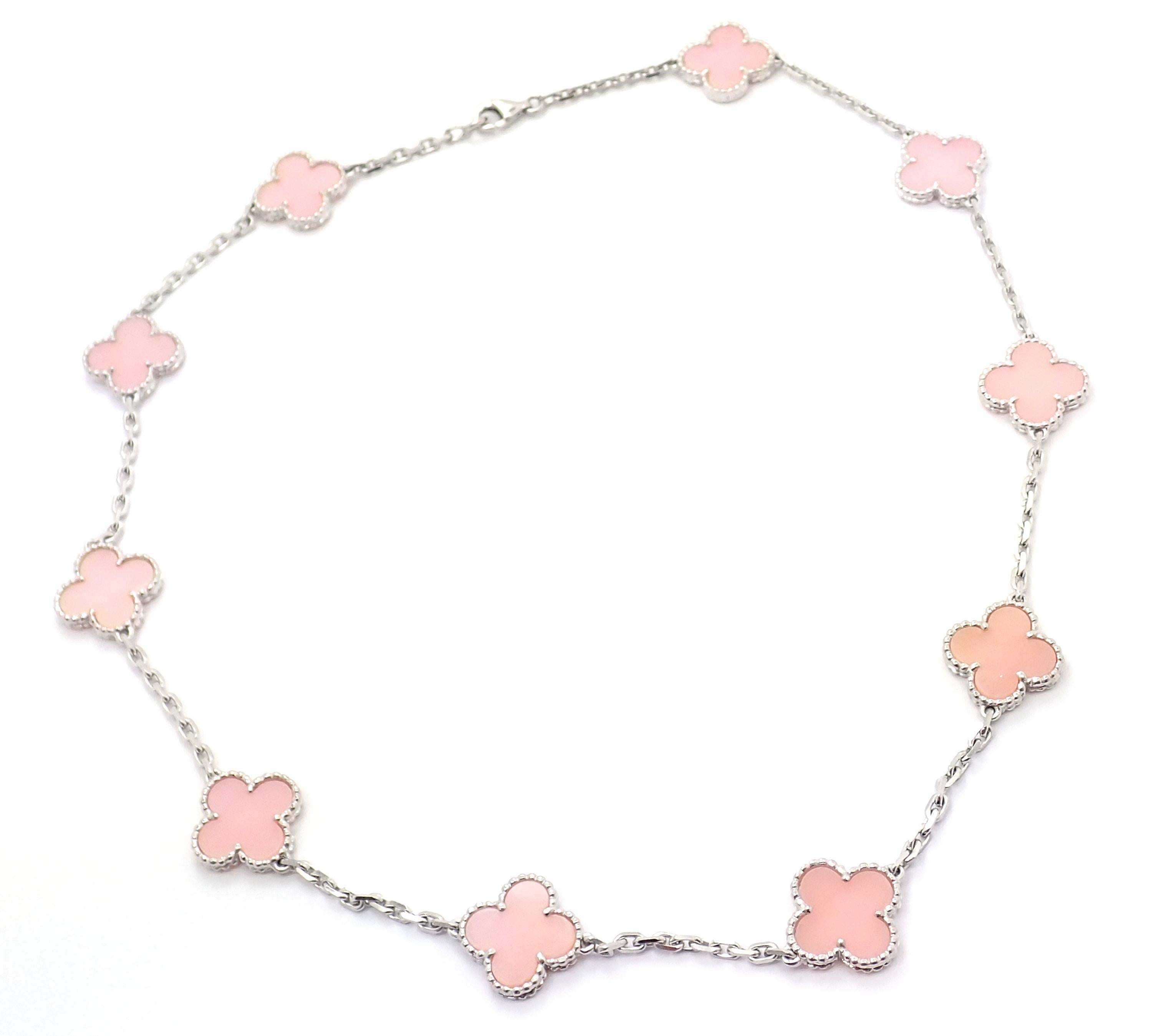 Van Cleef & Arpels Pink Opal Vintage Alhambra Ten Motif White Gold Necklace 3