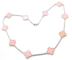 Van Cleef & Arpels Pink Opal Vintage Alhambra Ten Motif White Gold Necklace