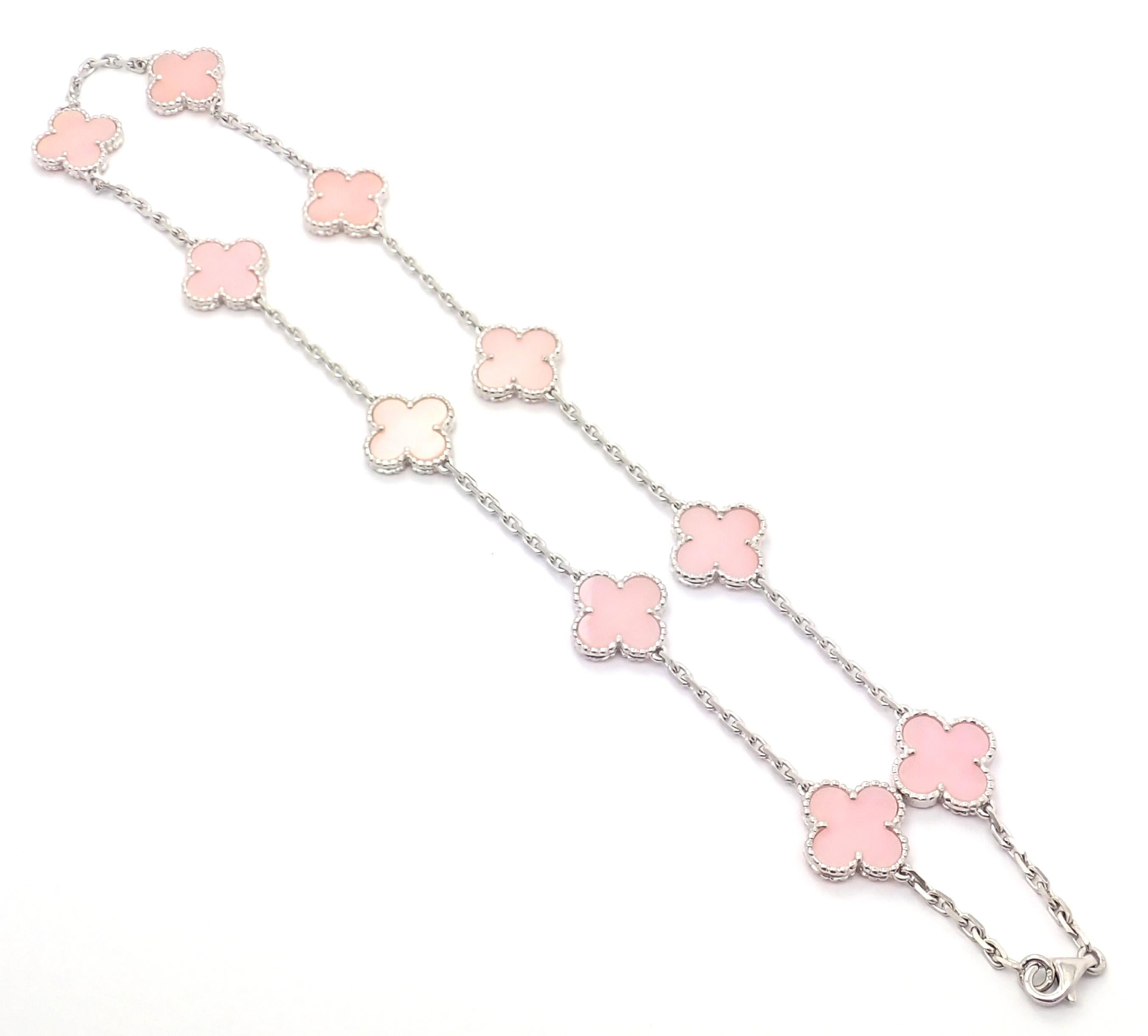 Uncut Van Cleef & Arpels Pink Opal Vintage Alhambra Ten Motif White Gold Necklace