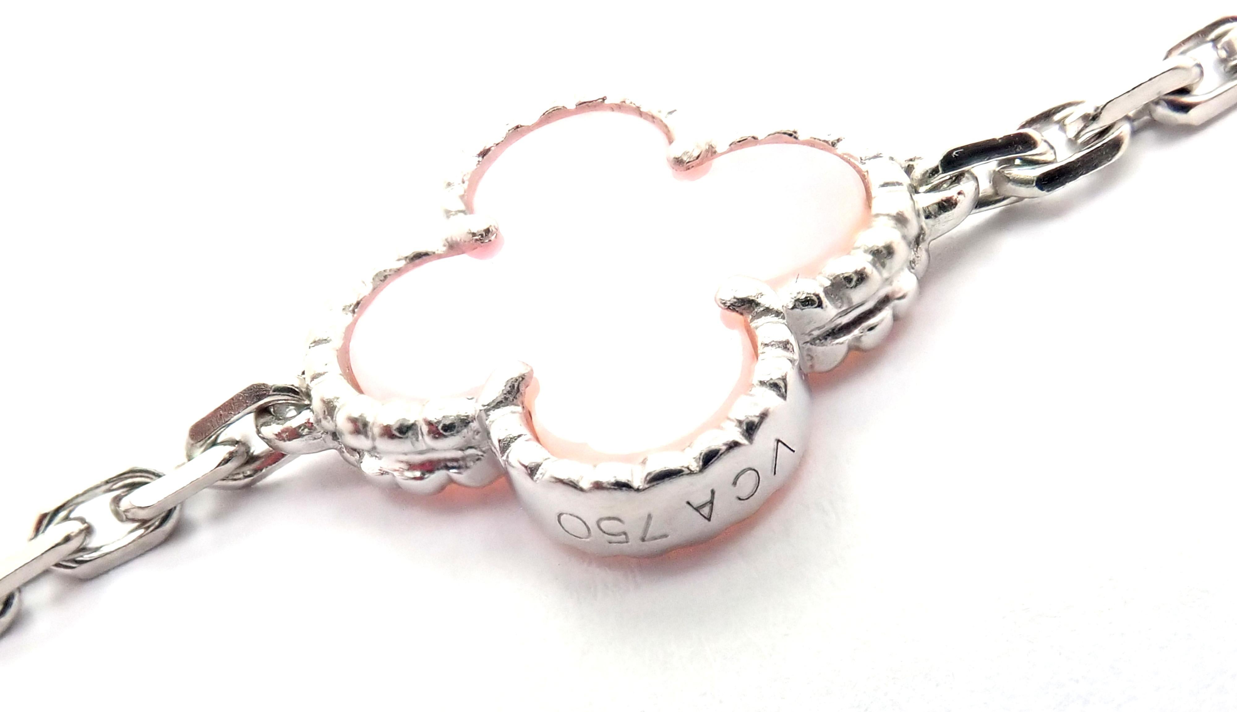 Van Cleef & Arpels Pink Opal Vintage Alhambra Ten Motif White Gold Necklace 1