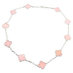 Van Cleef & Arpels Pink Opal Vintage Alhambra Ten Motif White Gold Necklace