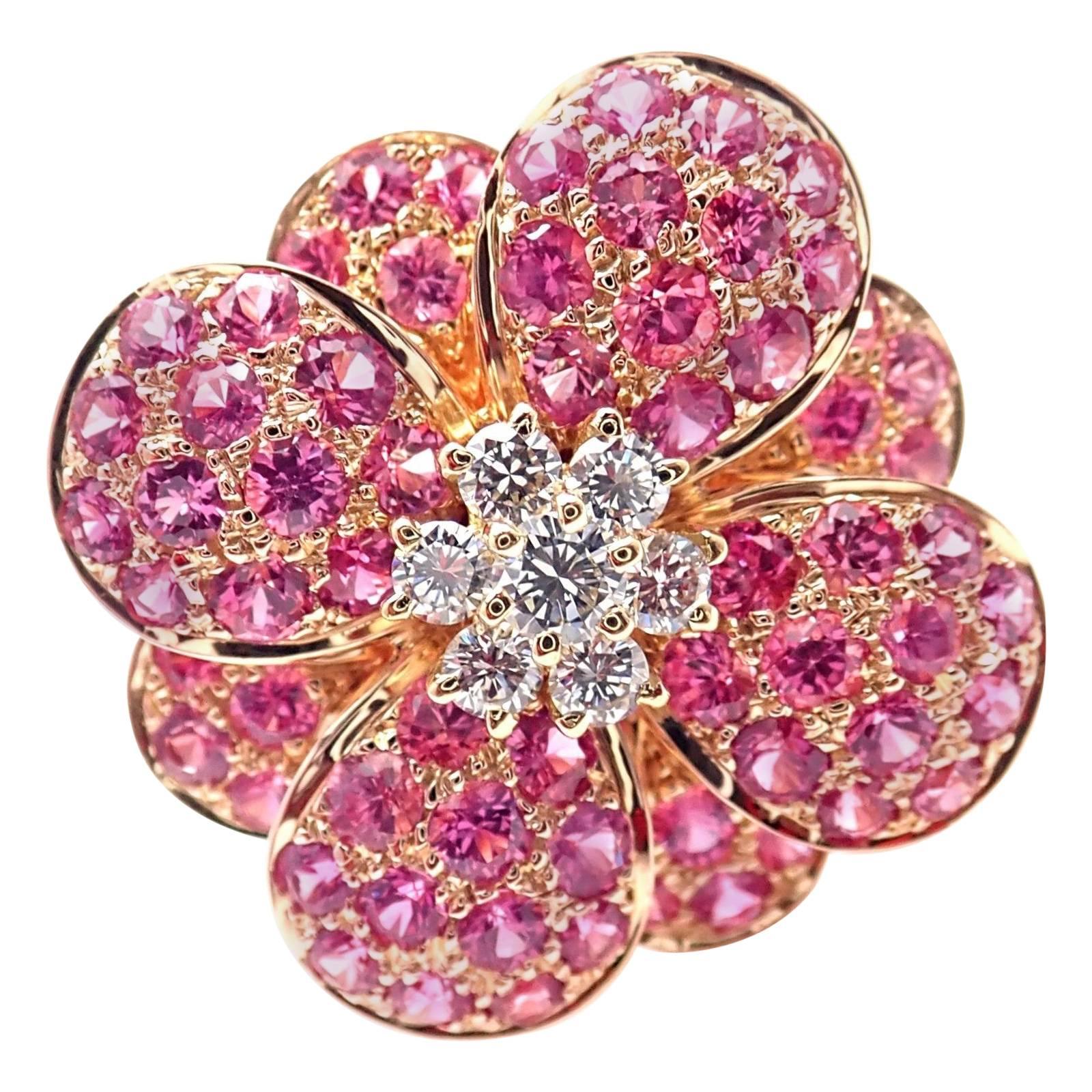 Van Cleef 
Arpels Pink Sapphire Diamond Flower Rose Gold Ring