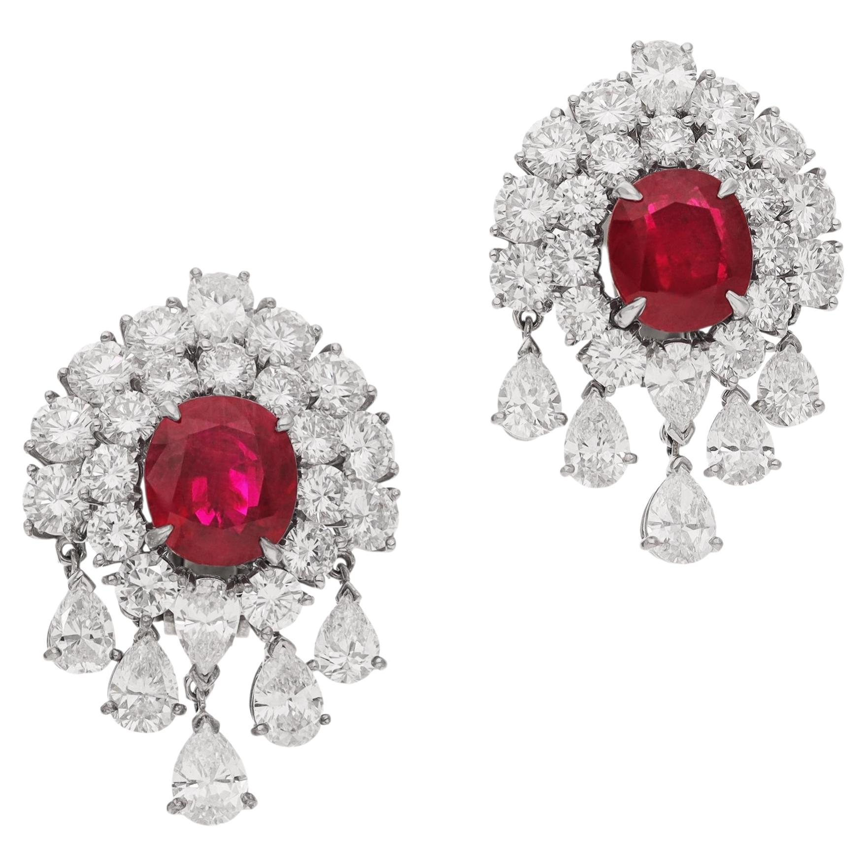 VAN CLEEF & ARPELS Platinum & 18K Gold, Ruby and Diamond Ear Clips