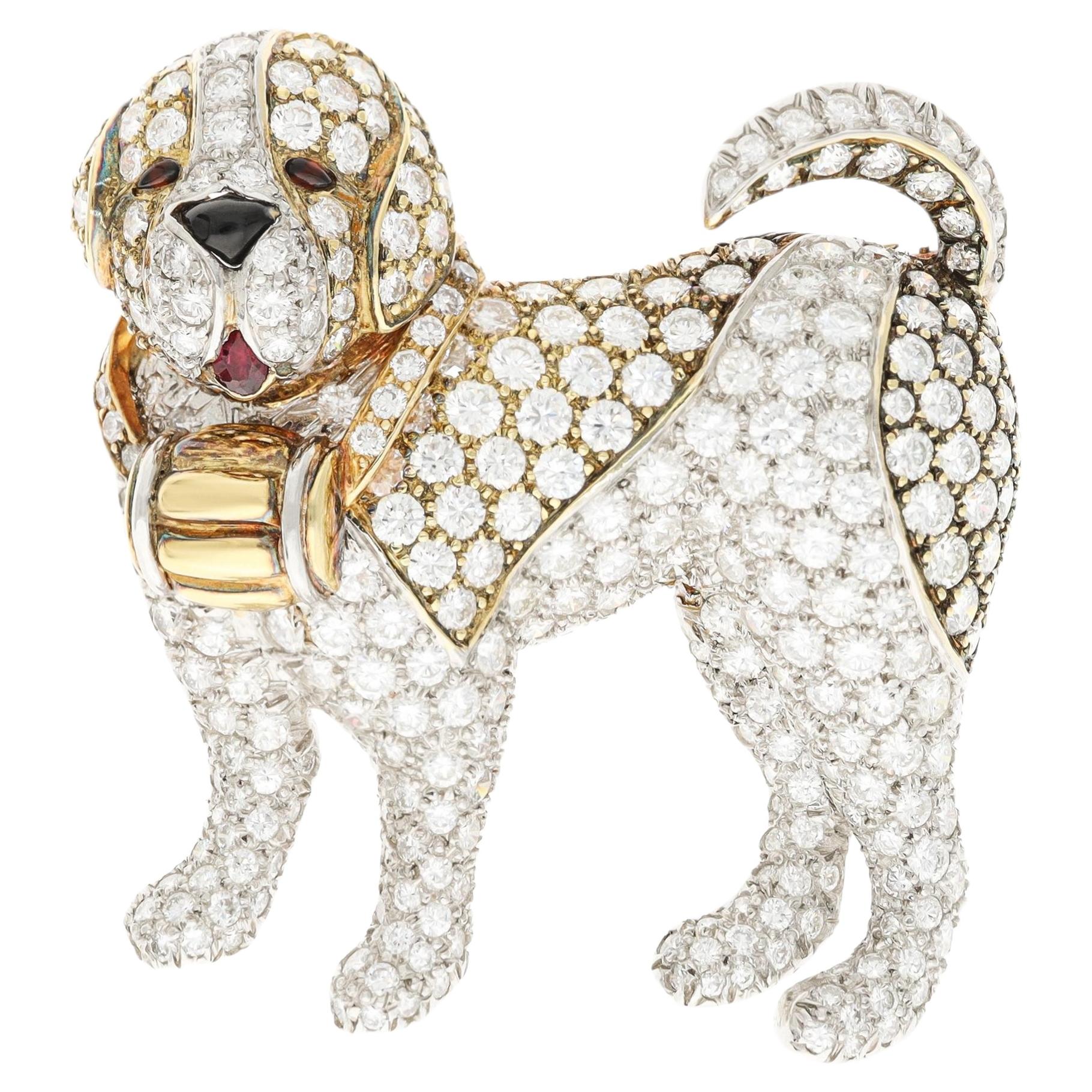 VAN CLEEF & ARPELS Platinum & 18K Yellow Gold, Diamond, Ruby and Onyx Dog Brooch