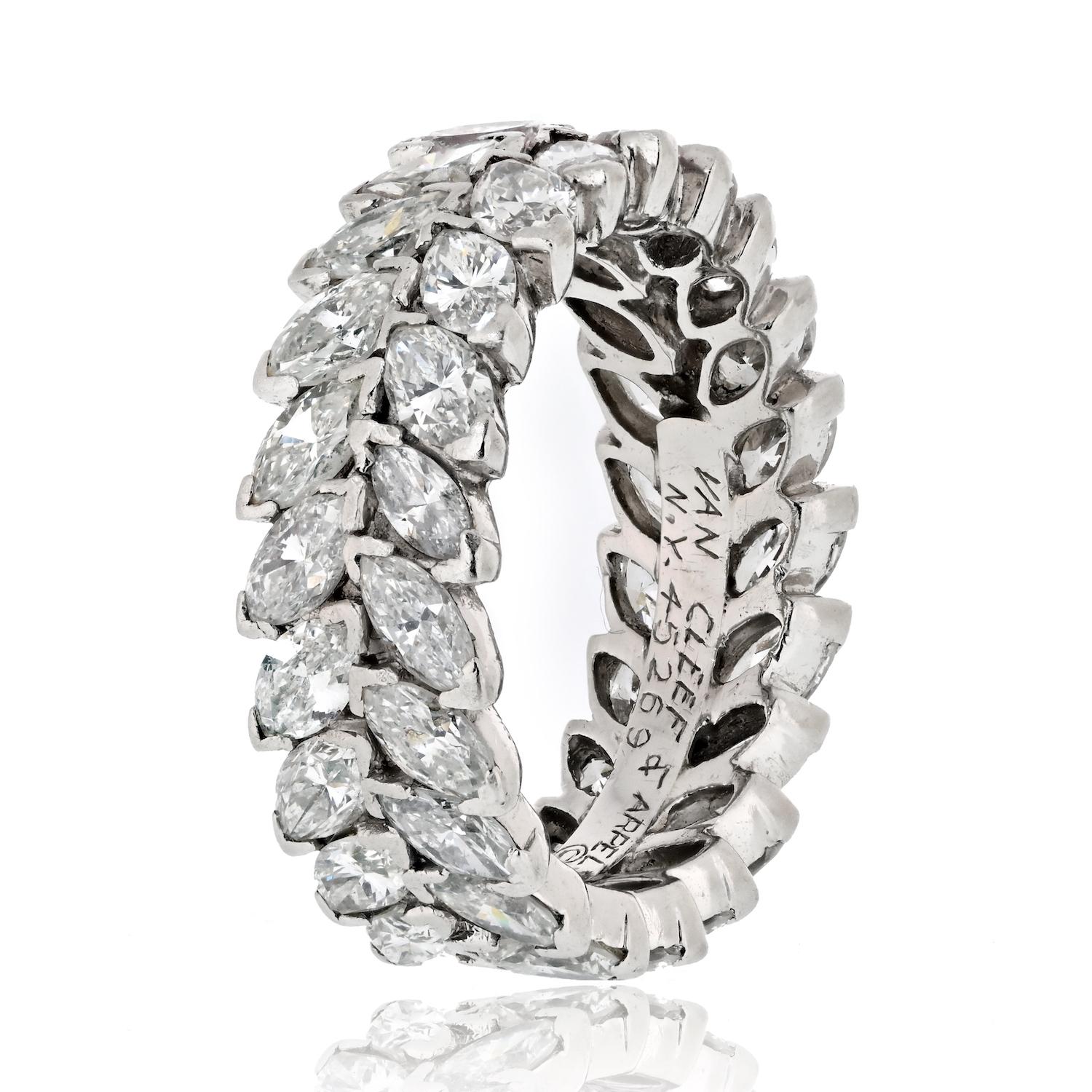 Elevate your sense of timeless elegance with the Van Cleef & Arpels Platinum Double Row Marquise Cut Diamond Eternity Band. This exquisite piece, designed to adorn your finger with unparalleled grace, is a true testament to luxury and