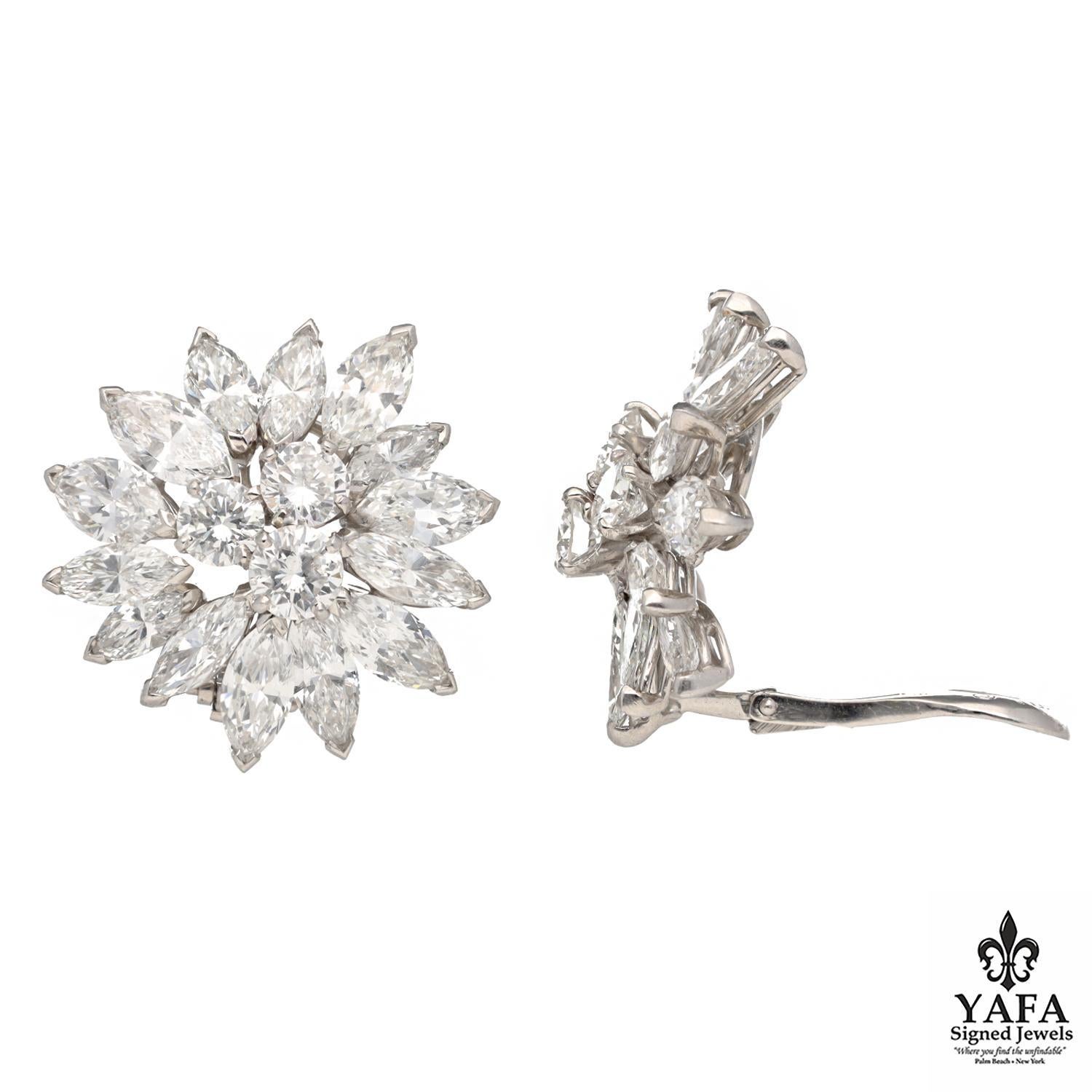 Marquise Cut VAN CLEEF & ARPELS Platinum and Diamond Cluster Ear Clips For Sale