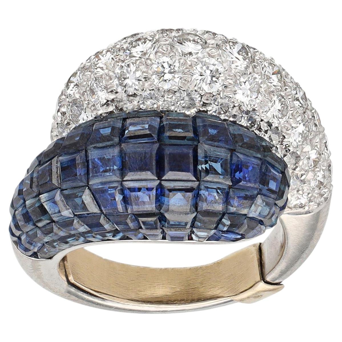 VAN CLEEF & ARPELS "Boule"-Ring aus Platin, Diamant und geheimnisvoll gefassten Saphiren