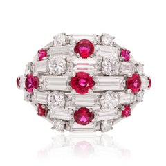 Van Cleef & Arpels Platinum Diamond and Ruby Dome Ring