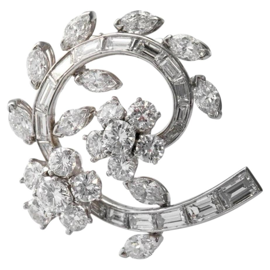 Pre-owned Van Cleef & Arpels Platinum Diamond Floral Brooch, France, Vintage Circa 1970 In Multiple