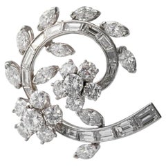 Van Cleef & Arpels Platinum Diamond Floral Brooch, France, Vintage Circa 1970