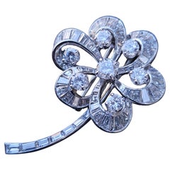 Van Cleef & Arpels Platinum Diamond Pin Brooch 4.20ctw Flower Floral Vintage