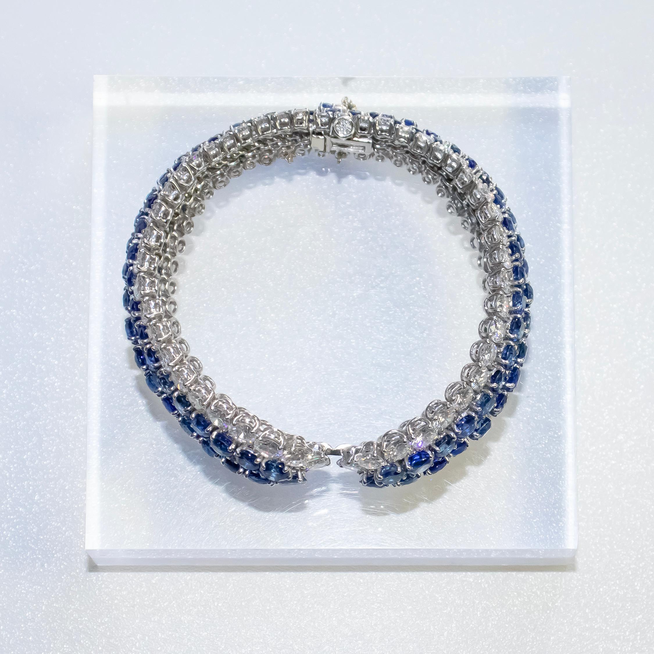 Round Cut Van Cleef & Arpels Platinum Diamond & Sapphire Bracelet  For Sale