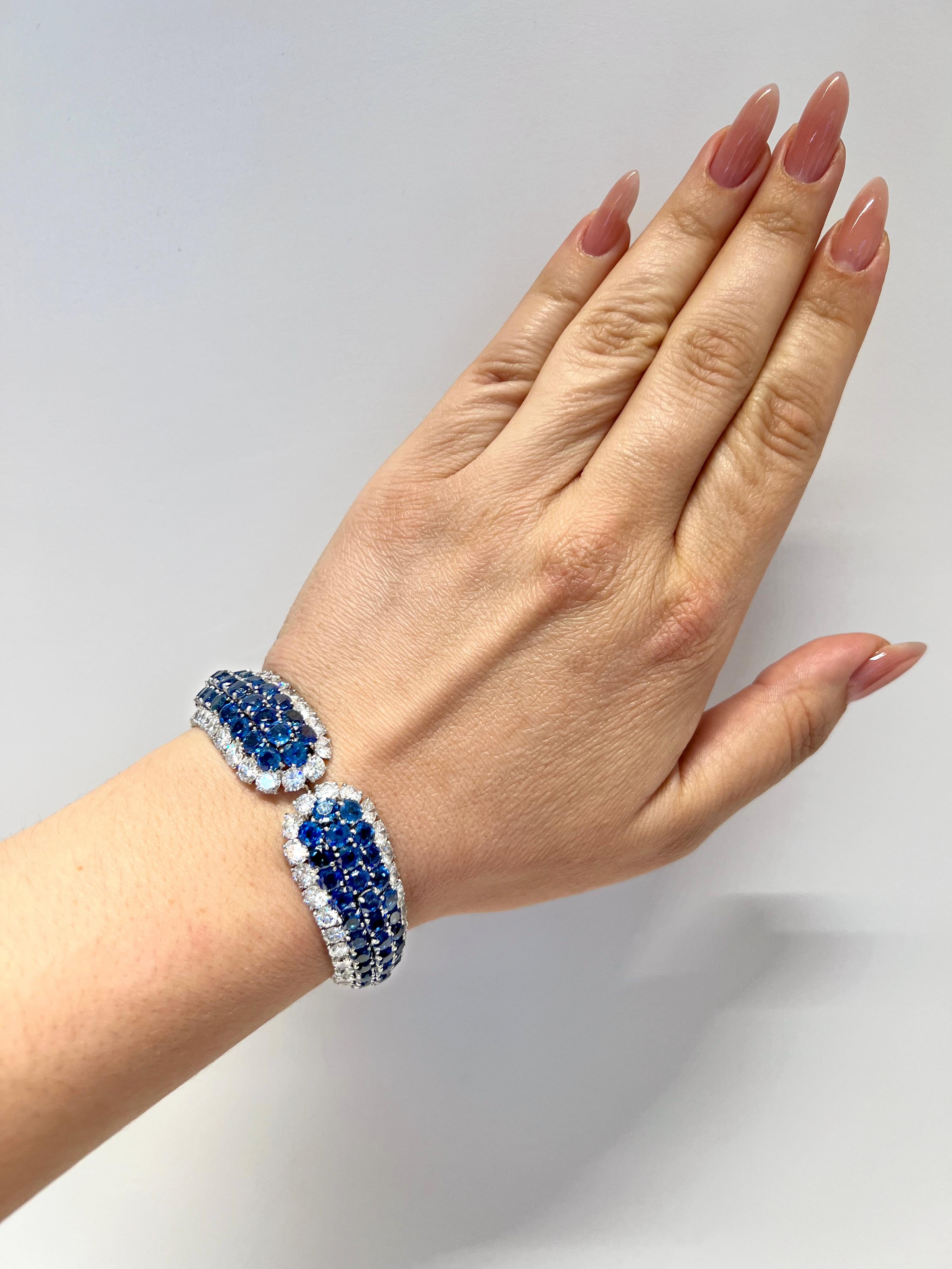 Van Cleef & Arpels Platinum Diamond & Sapphire Bracelet In Excellent Condition In New York, NY