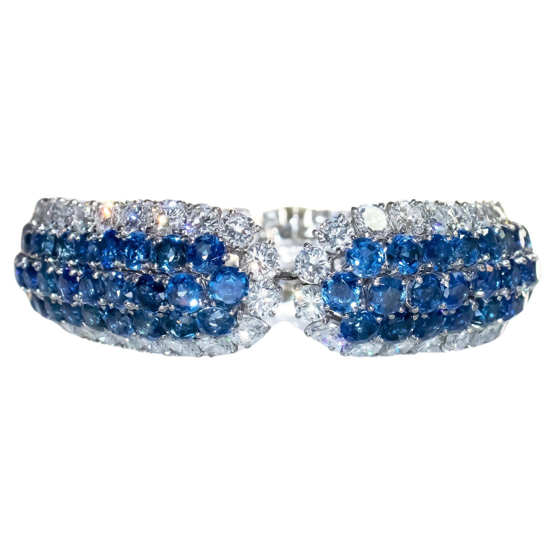 Van Cleef & Arpels, bracelet en platine, diamants et saphirs  en vente
