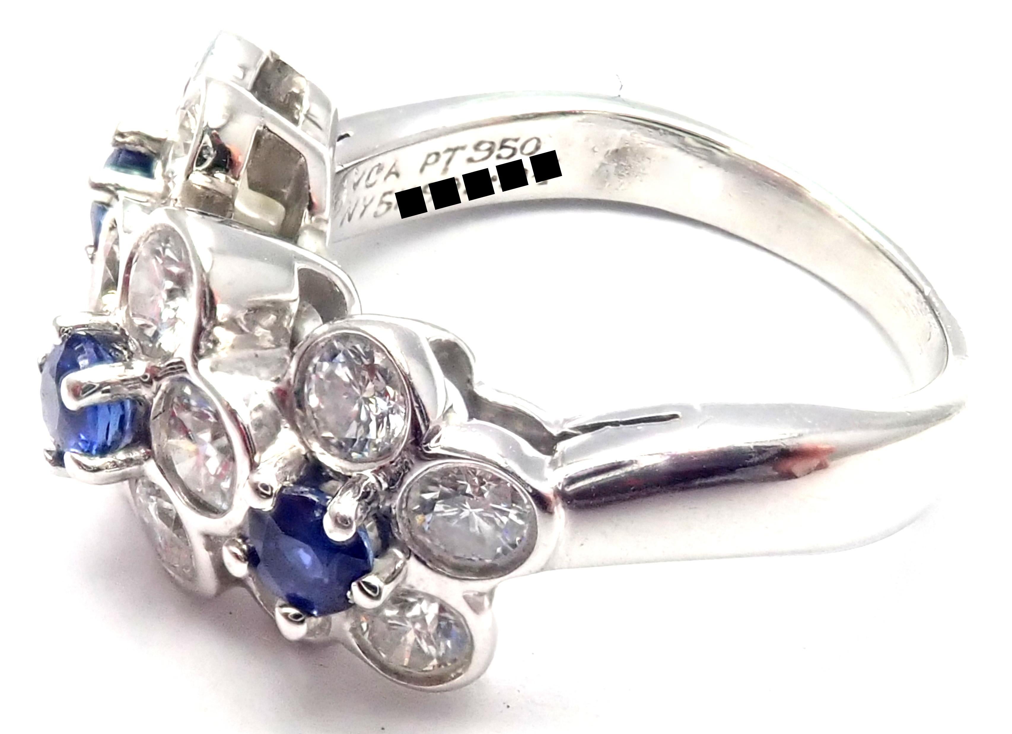 Van Cleef & Arpels Platinum Diamond Sapphire Fleurette Flower Ring In Excellent Condition In Holland, PA