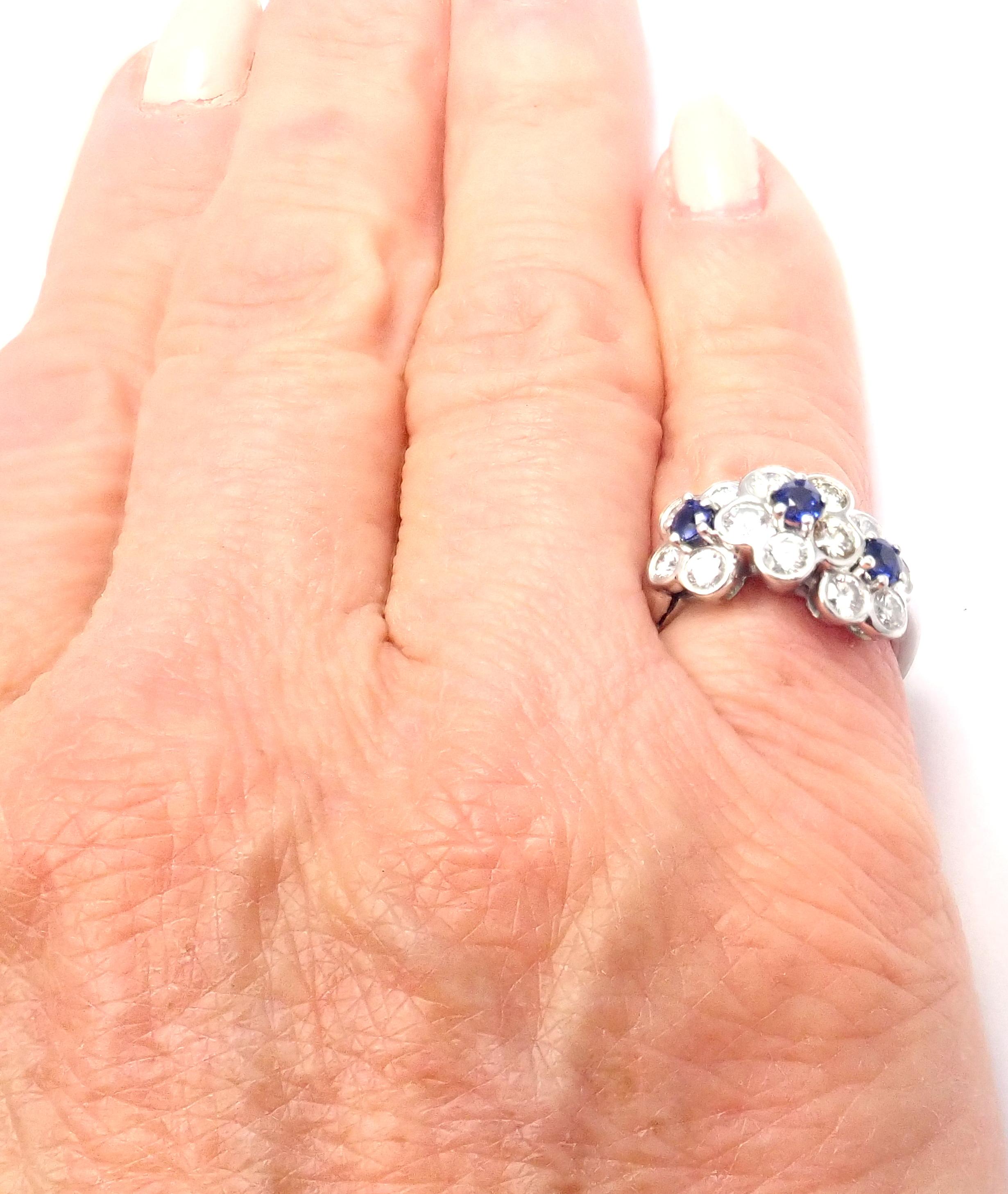 Van Cleef & Arpels Platinum Diamond Sapphire Fleurette Flower Ring 1