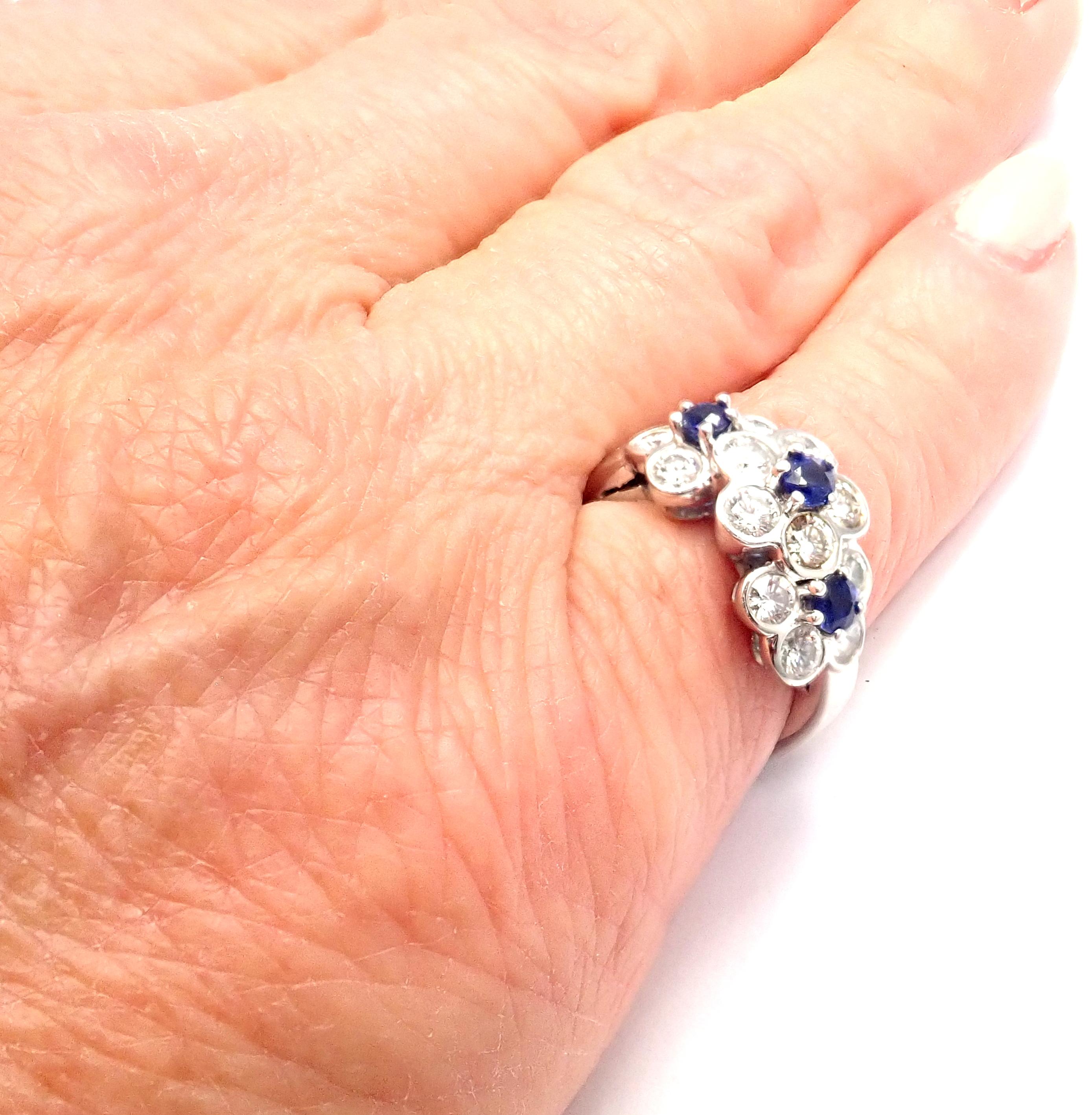 Van Cleef & Arpels Platinum Diamond Sapphire Fleurette Flower Ring 2