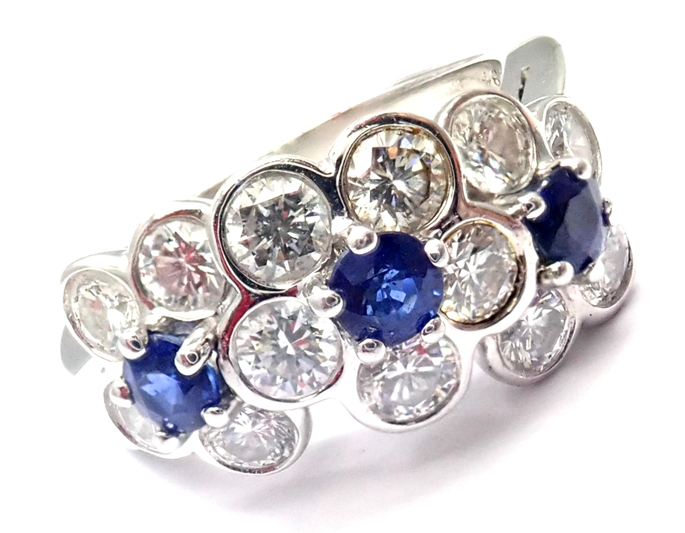 Van Cleef & Arpels Platinum Diamond Sapphire Fleurette Flower Ring 3