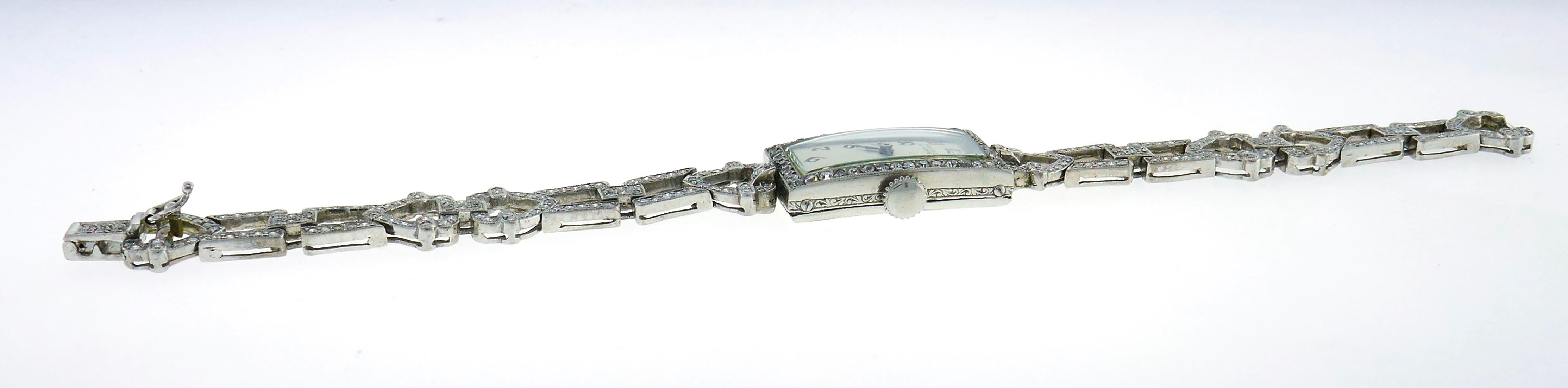 Van Cleef & Arpels Platinum Diamond Watch Bracelet Art Deco Ladies In Good Condition In Beverly Hills, CA