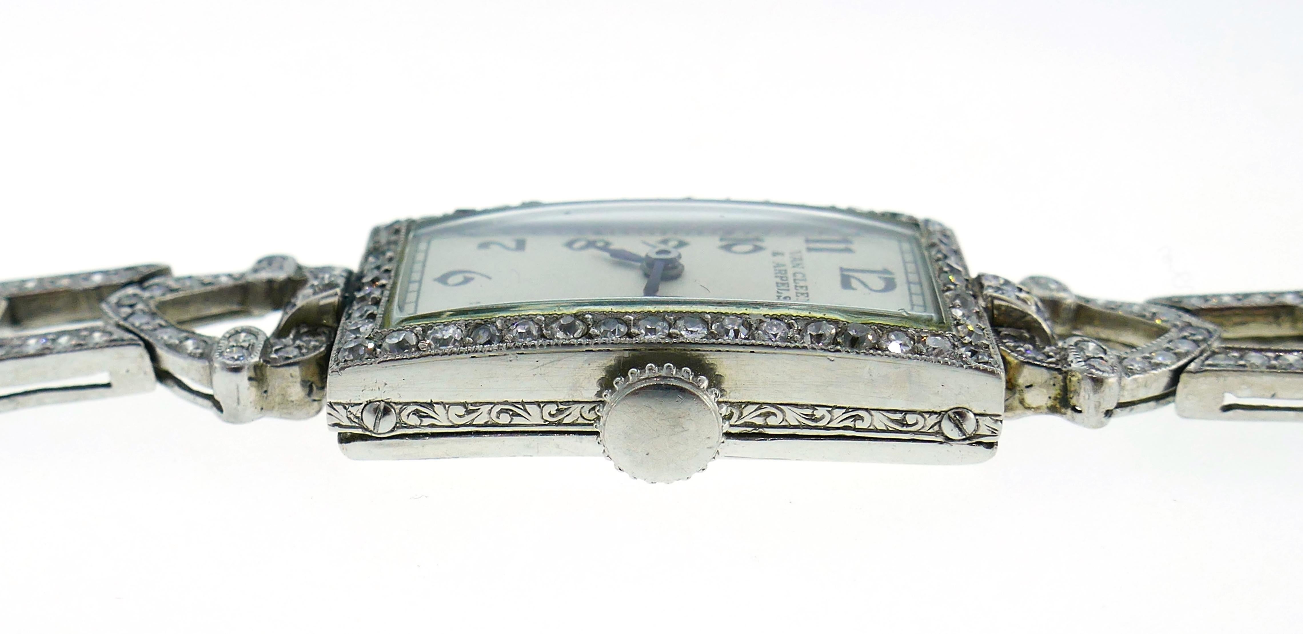 Van Cleef & Arpels Platinum Diamond Watch Bracelet Art Deco Ladies 1