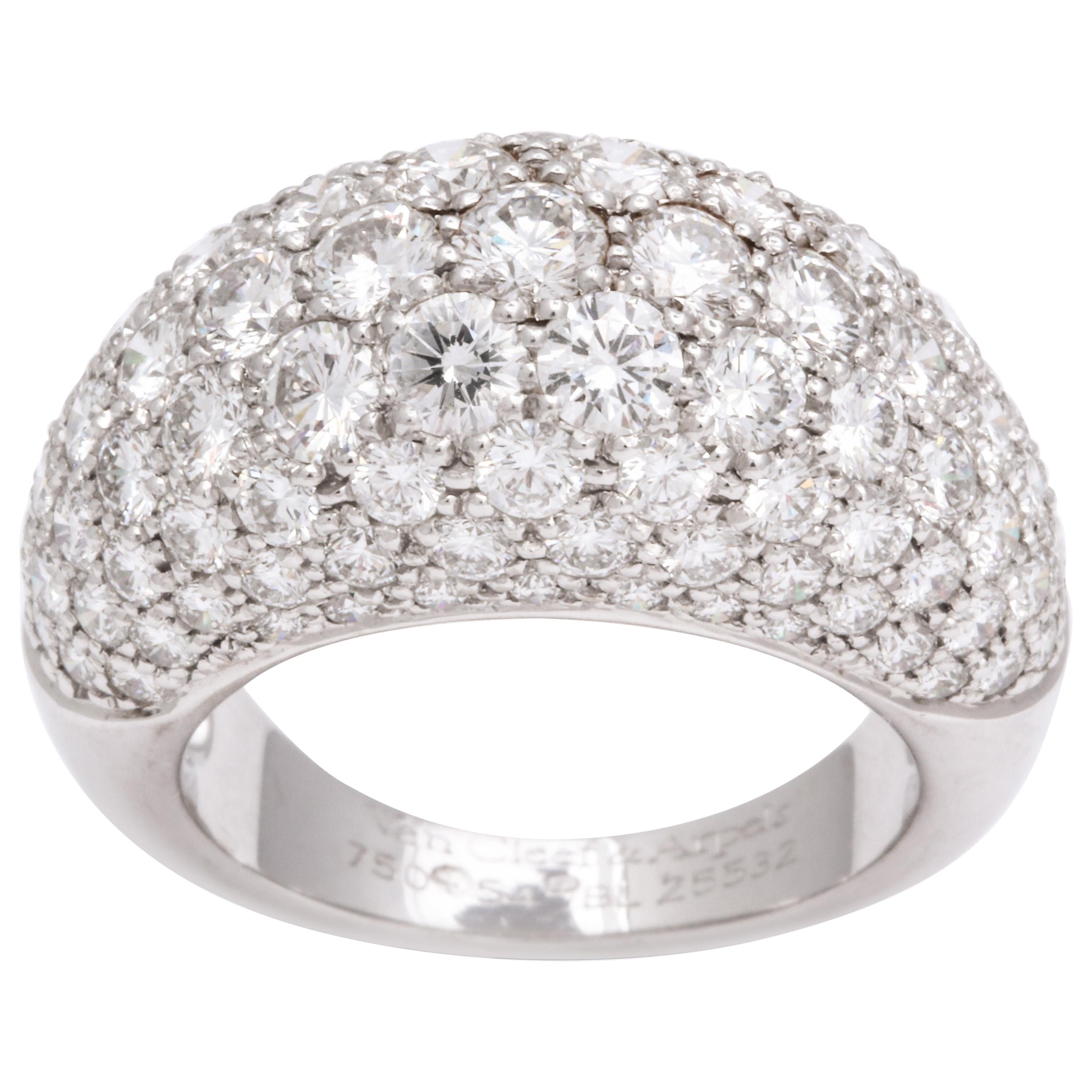 Van Cleef & Arpels Platinum Dome Ring with Diamonds For Sale