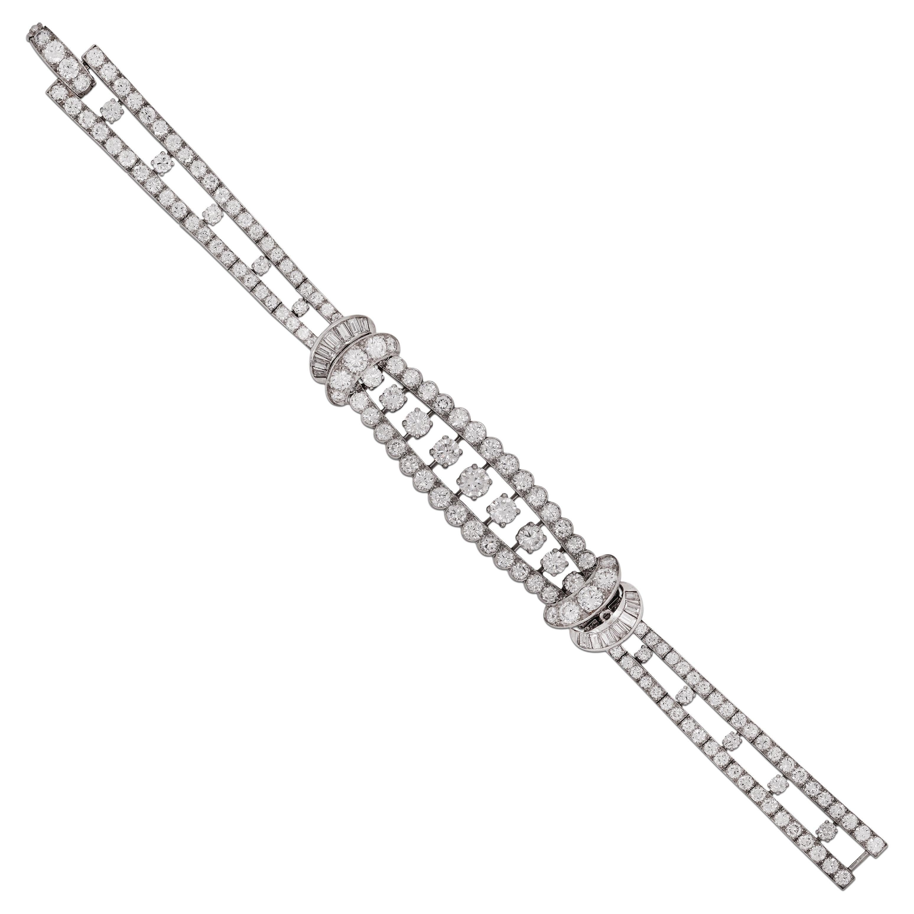 Van Cleef & Arpels Vintage-Armband aus Platin mit runden und Baguette-Diamanten im Angebot