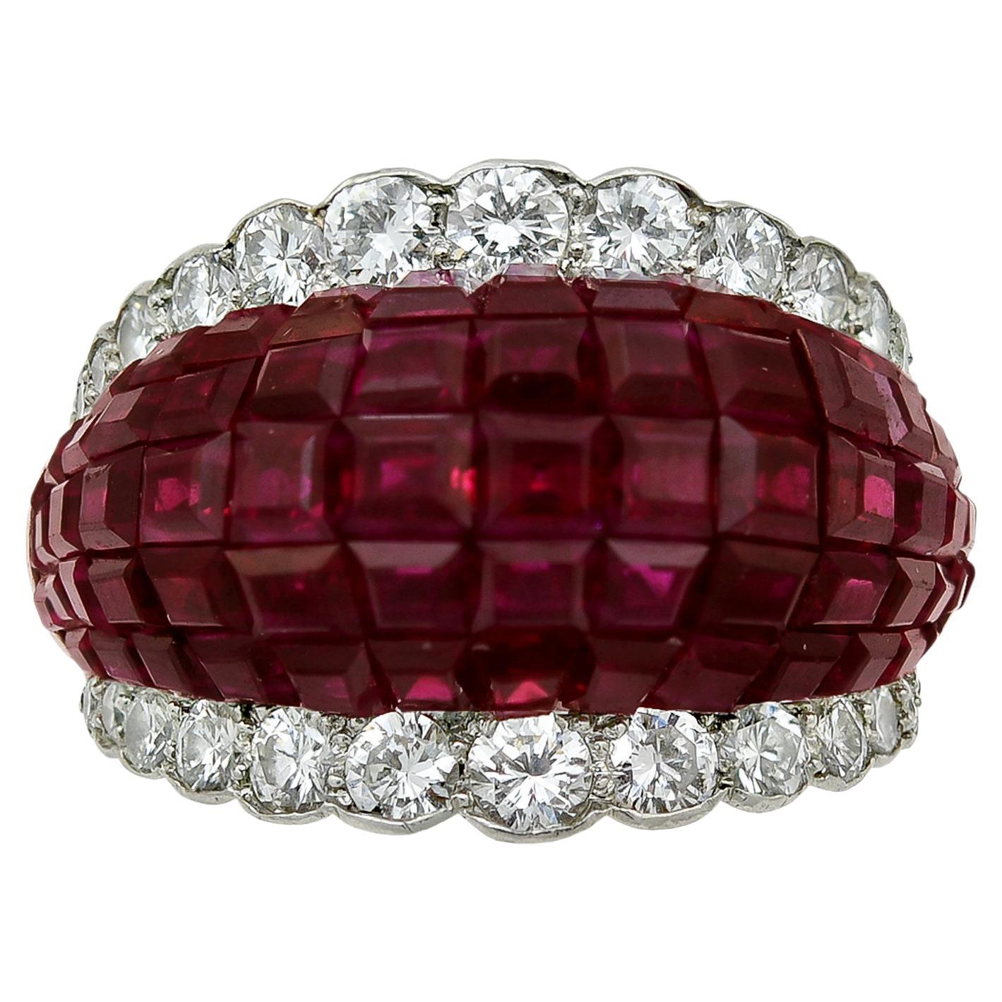 Van Cleef & Arpels Vintage  Mystery-Set Ruby Platinum Dome Ring For Sale