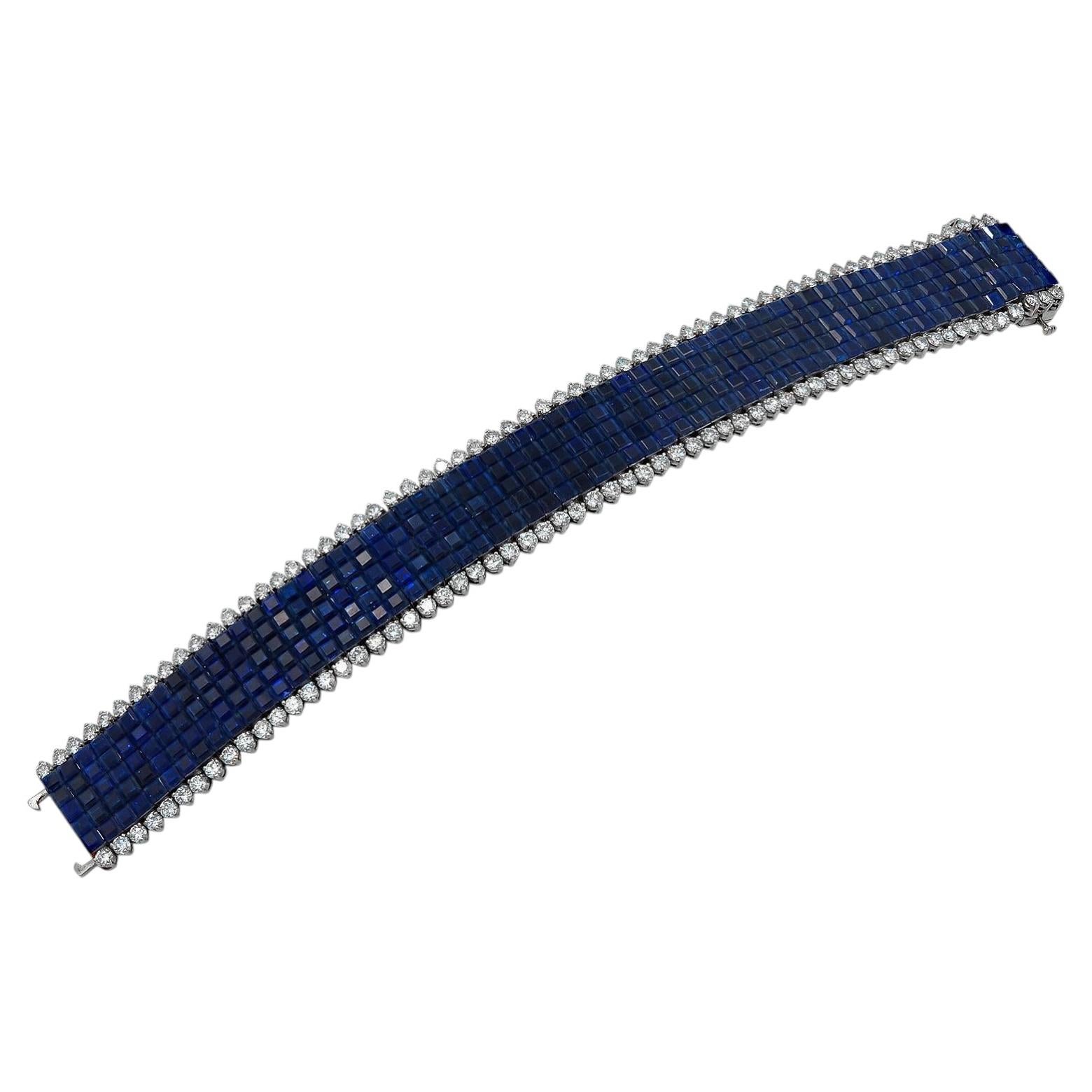VAN CLEEF & ARPELS Platinum Mystery-Set Sapphire and Diamond Bracelet For Sale