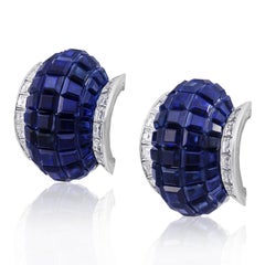 VAN CLEEF & ARPELS Platinum Mystery-Set Sapphire and Diamond Ear Clips