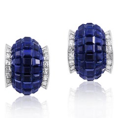 VAN CLEEF & ARPELS Platinum Mystery-Set Sapphire and Diamond Ear Clips
