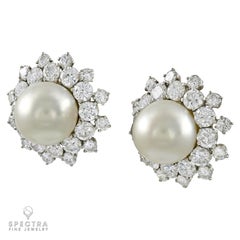 Van Cleef & Arpels Vintage Platinum Pearl Diamond Ear Clips, circa 1980