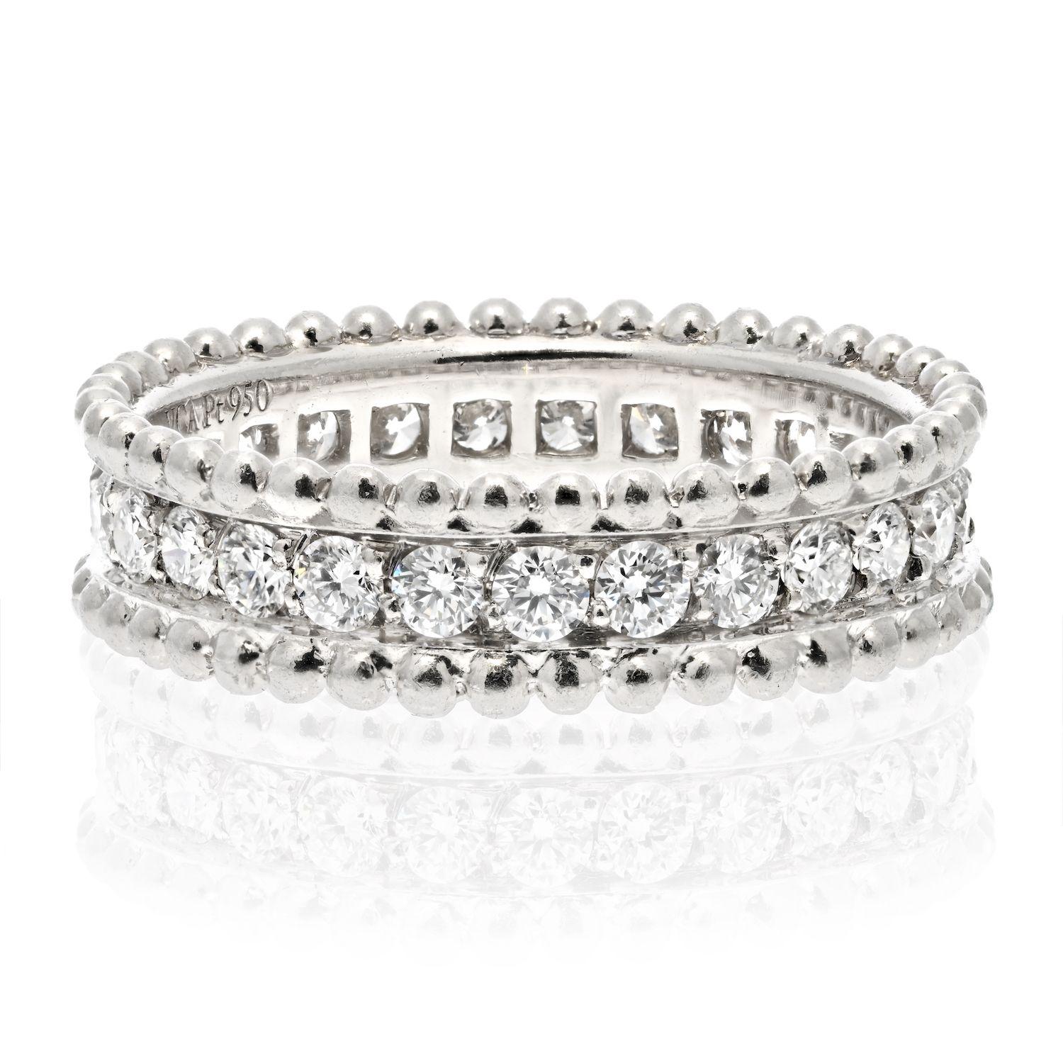 Wow, this Van Cleef & Arpels Platinum Perlee Diamond Round Cut Row Wedding Band Ring looks stunning! It's the perfect choice for an elegant and timeless piece of jewelry. The diamond rounds are so sparkly and the platinum setting is so classic. We