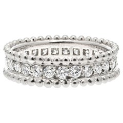 Van Cleef & Arpels Platinum Perlee Diamond Round Cut Row Wedding Band Ring