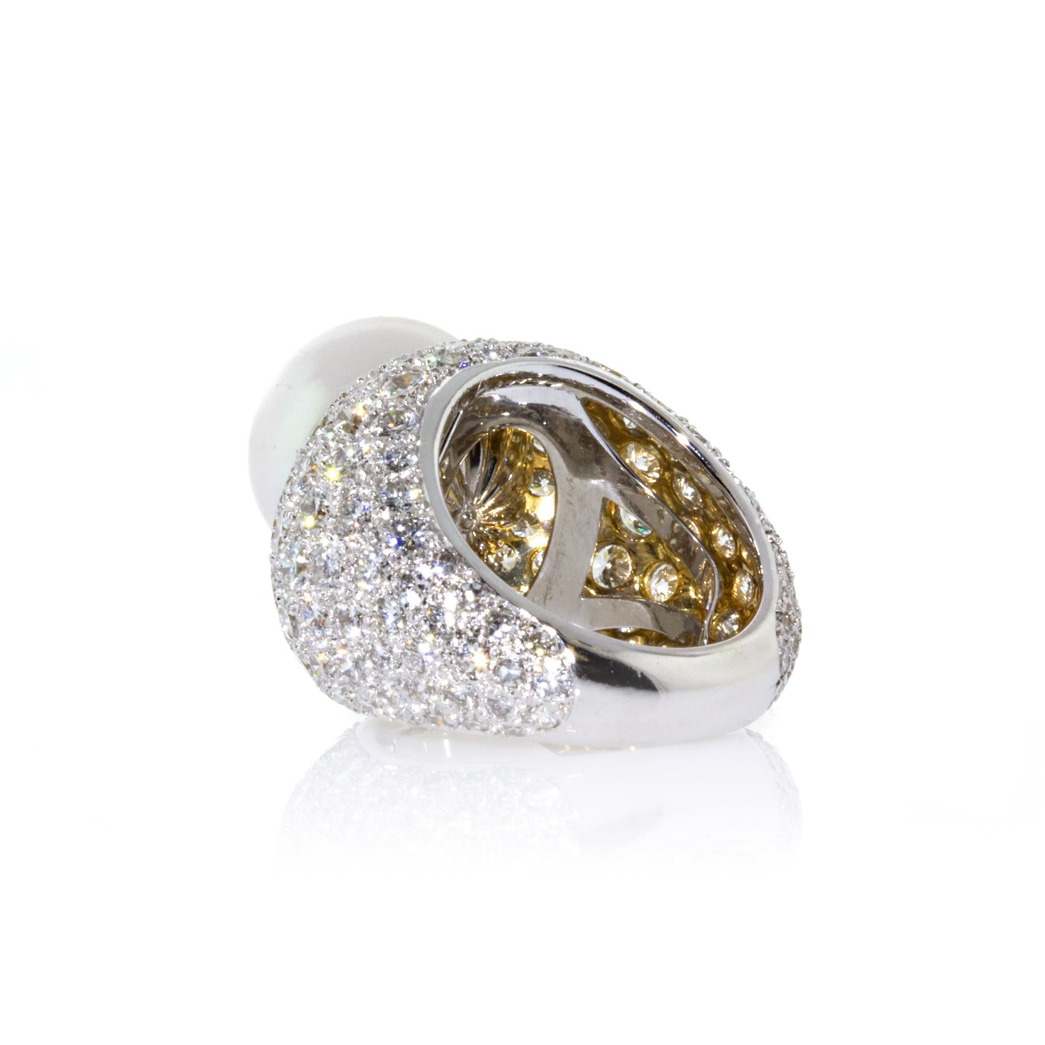 METAL TYPE: Platinum
STONE WEIGHT: 5.0ct twd (Diamond) / 14mm (South Sea Pearl)
RING SIZE: 6.5
TOTAL WEIGHT: 24.5 grams