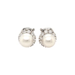 Van Cleef & Arpels Platinum, White Gold, South Sea Pearl and Diamond Earrings