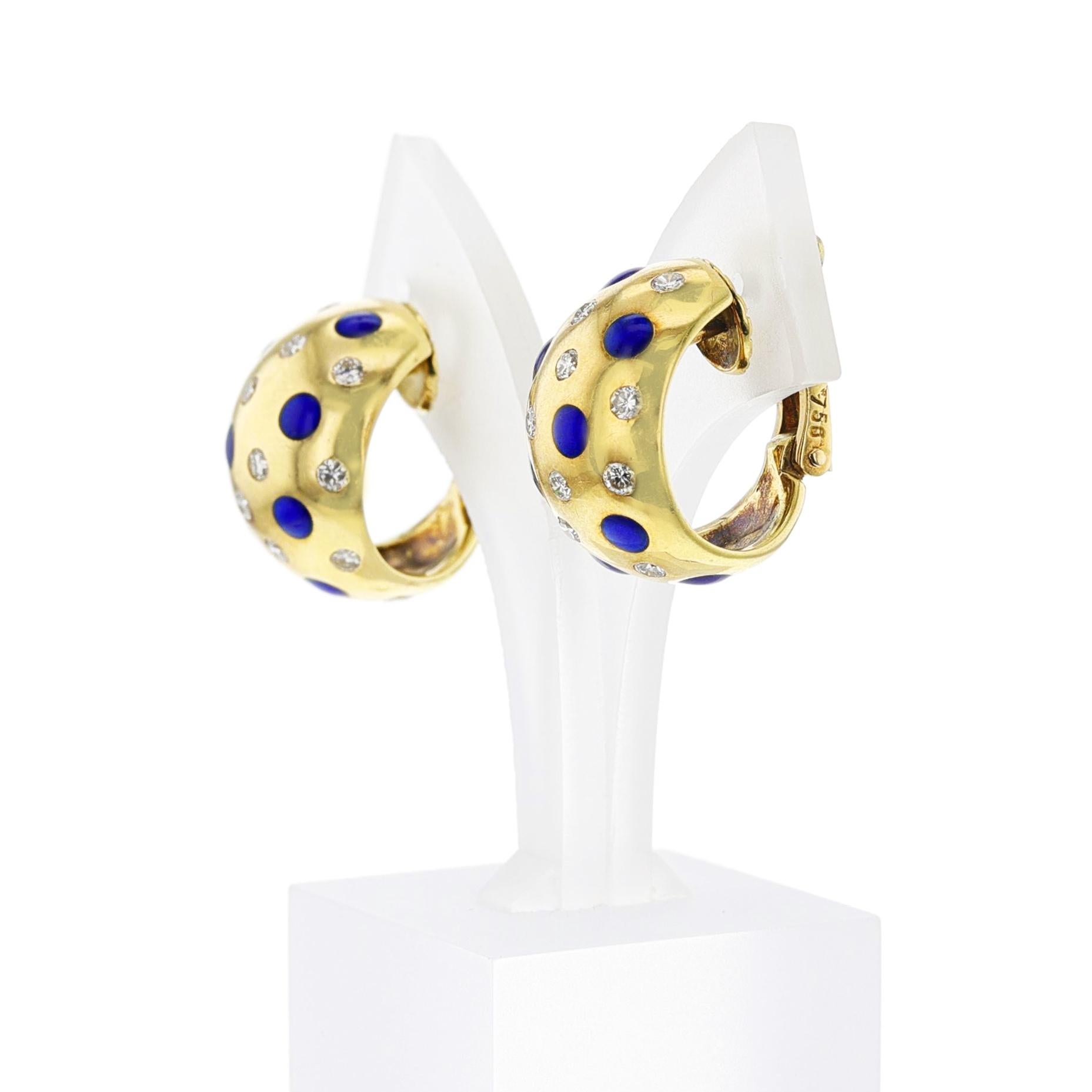 Van Cleef & Arpels Plique a Jour Enamel and Diamond Earring and Ring Set, 18k For Sale 5
