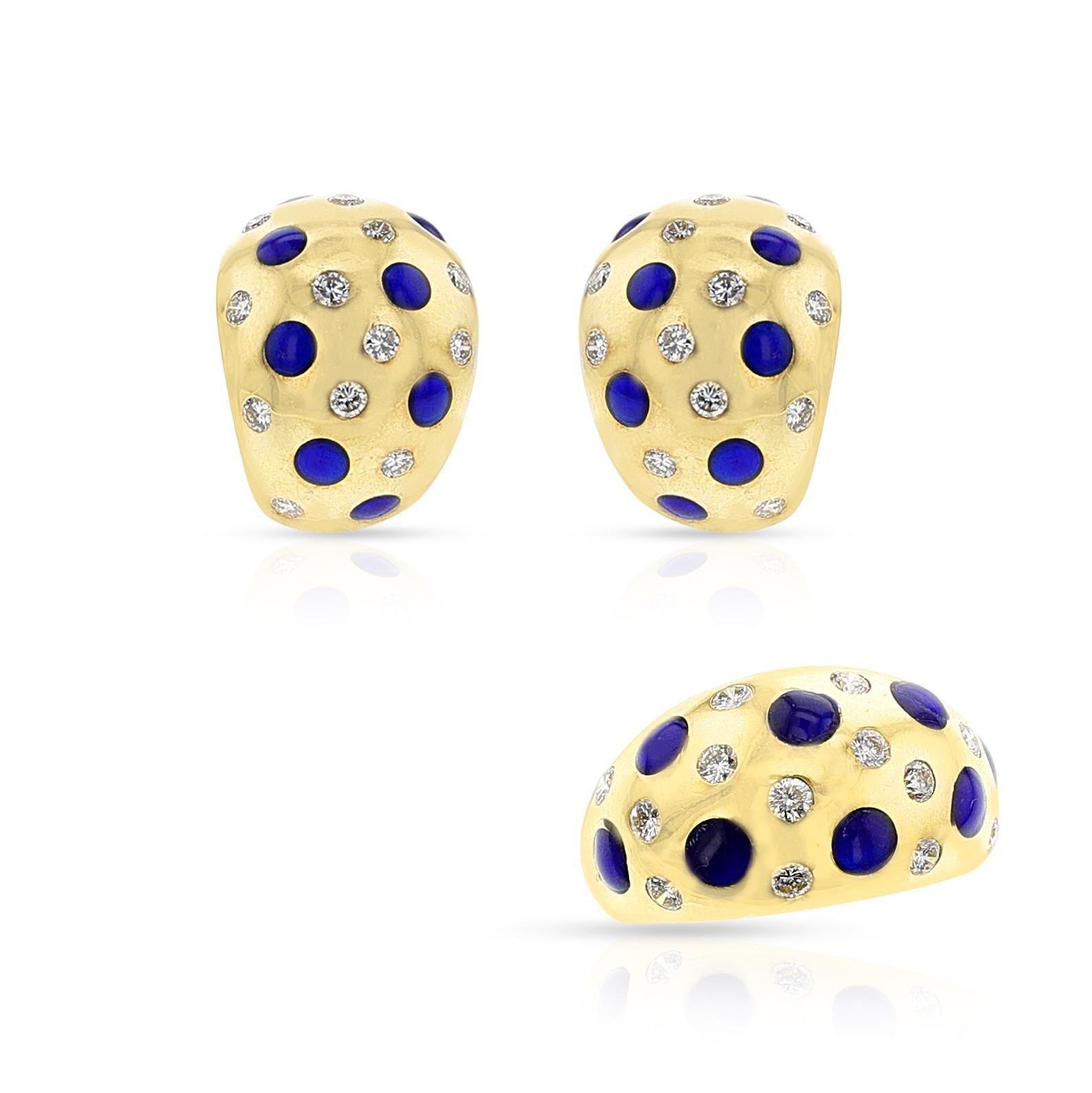 Round Cut Van Cleef & Arpels Plique a Jour Enamel and Diamond Earring and Ring Set, 18k For Sale
