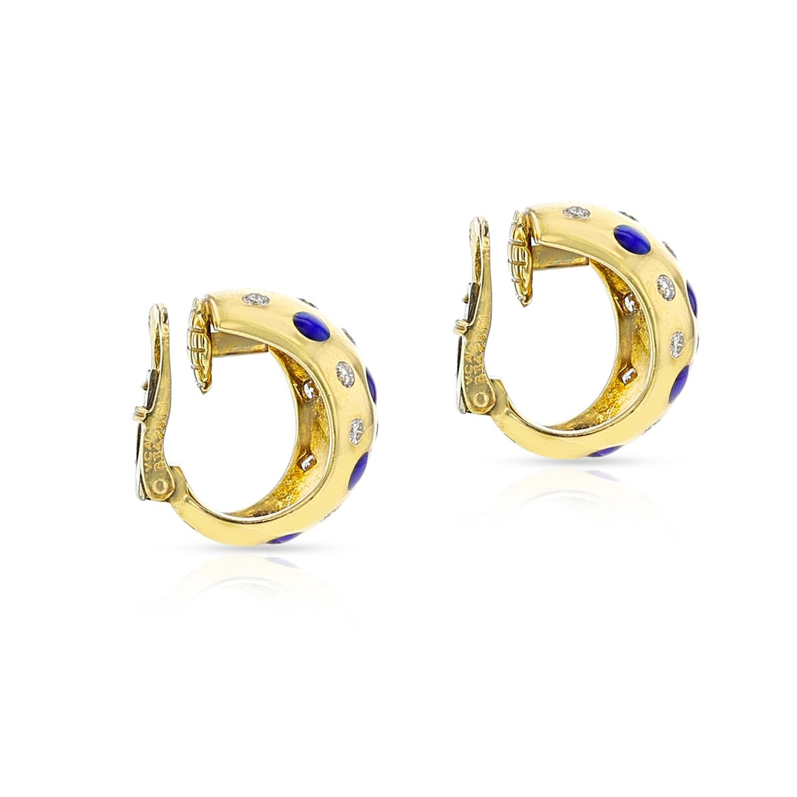 Women's or Men's Van Cleef & Arpels Plique a Jour Enamel and Diamond Earring and Ring Set, 18k For Sale