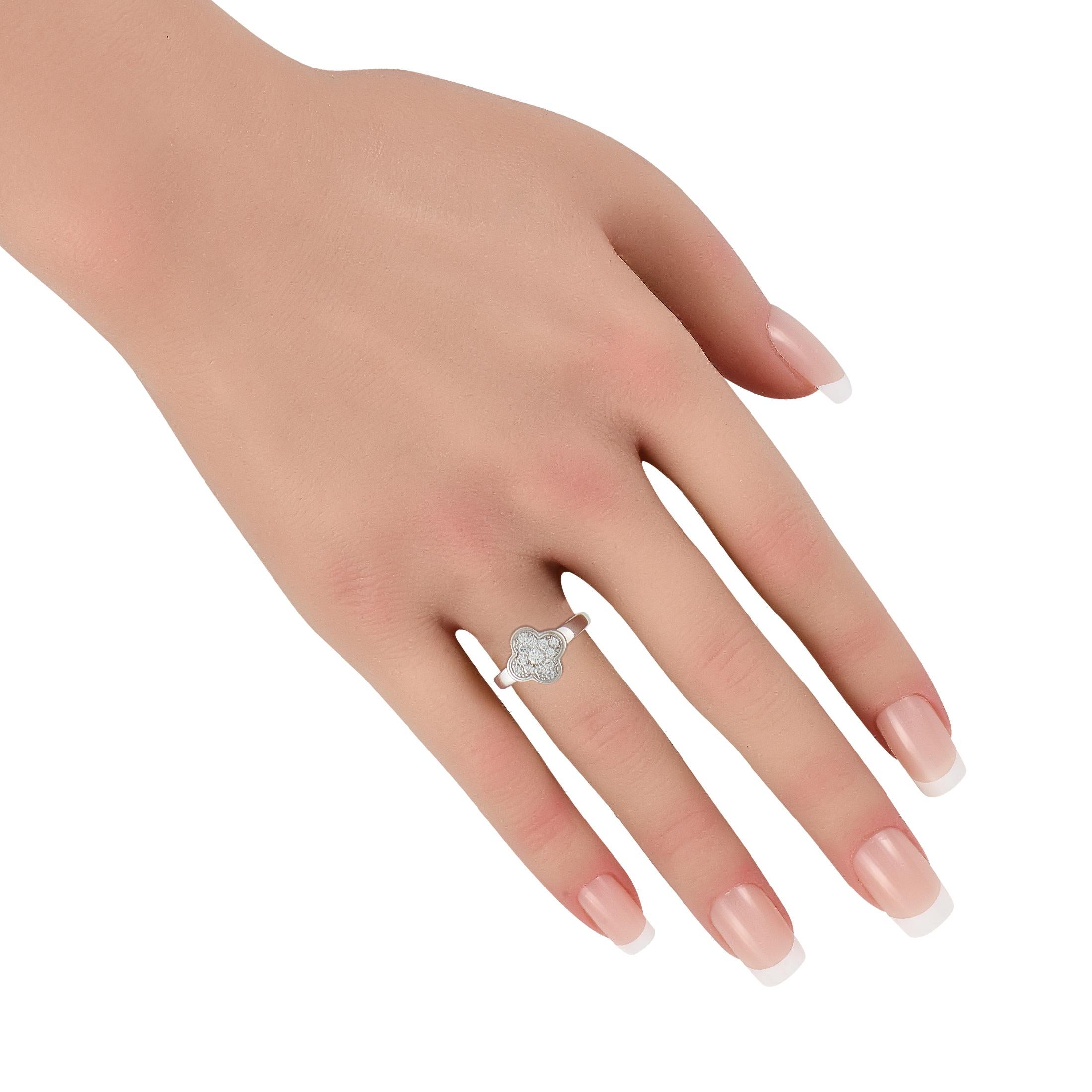 Round Cut Van Cleef & Arpels Pure Alhambra 18K White Gold Diamond Ring #4908 For Sale