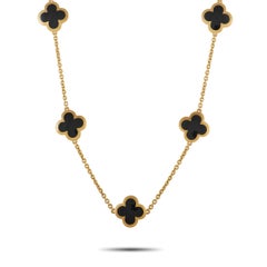 Van Cleef & Arpels Pure Alhambra 18k Yellow Gold and Onyx 14-Motif Long Necklace