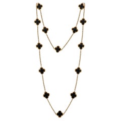 Van Cleef & Arpels Pure Alhambra 18k Yellow Gold and Onyx 14-Motif Long Necklace